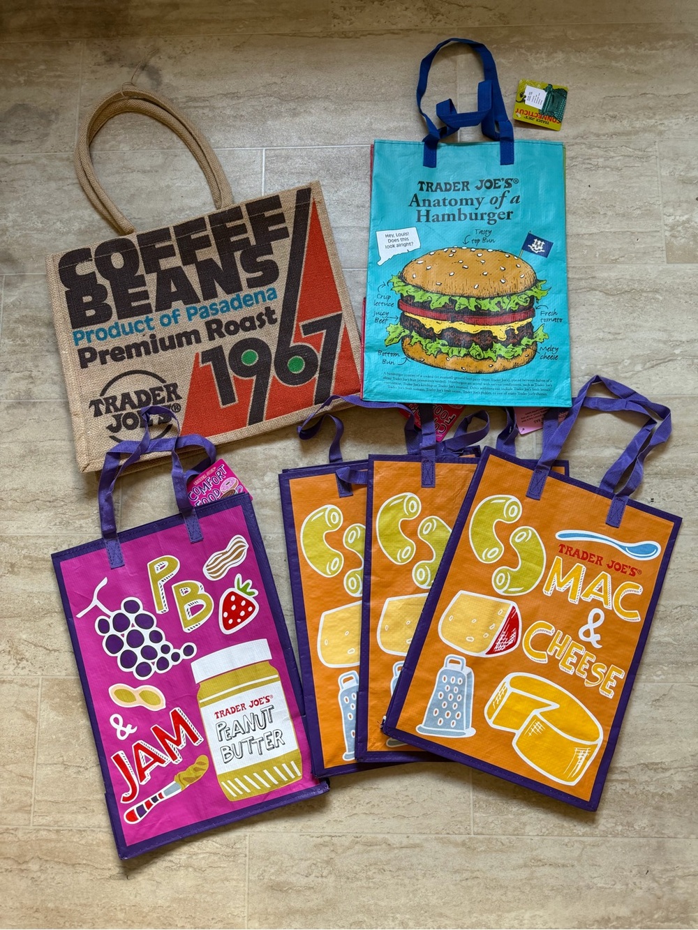 Lot of 6 NWT Trader Joe’s Reusable Tote Bags